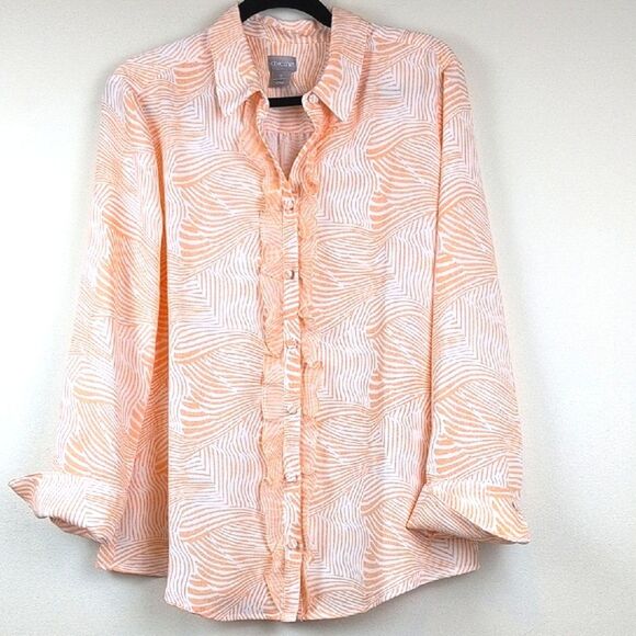 Chico's Ruffle Button Front Blouse Top Size 2 (US 12/14) - Picture 1 of 12